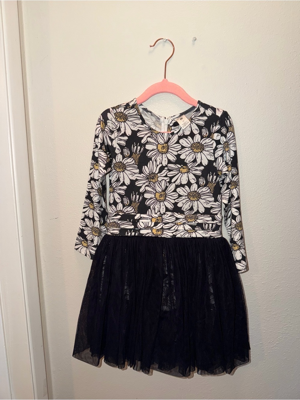 kate quinn Black Daisy Print Tulle Dress with Yellow Centers